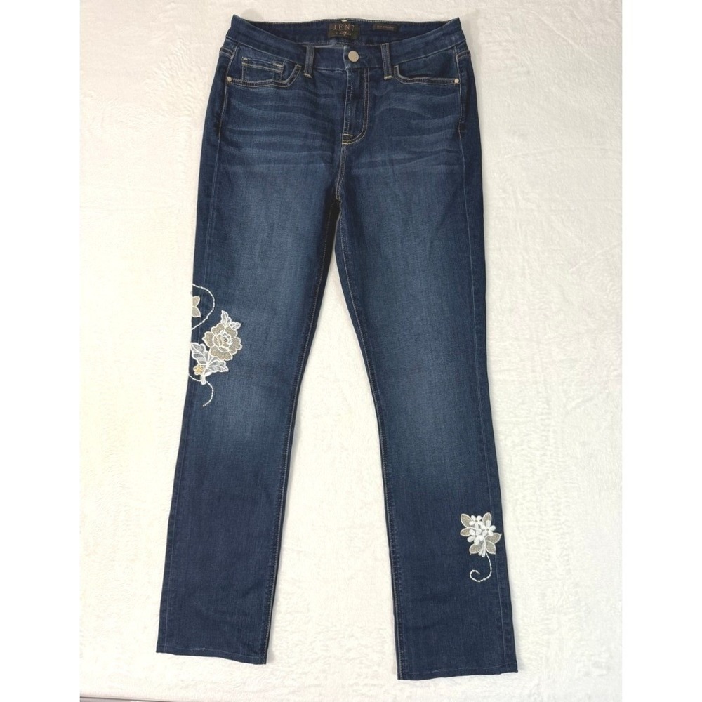 JEN7 by 7 For All Mankind Slim Straight Embroidered Flower Jeans Womens Size 6